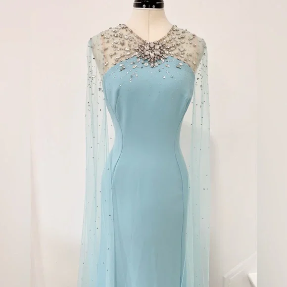 Jenny Packham Wren Embellished Cape Gown Long Dress